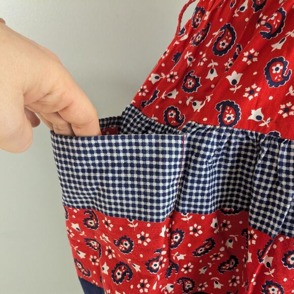 Vintage Dress Bandana Print Fit Flare Short Sleeve Patriotic July Navy Red M - Picture 8 of 11